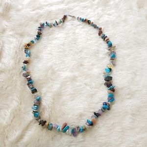 MIXED Semiprecious Gemstone Organic Chip Necklace Blue Purple